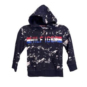 Tommy Hilfiger Hoodie Boys Kids 5 Blue Edwin Splatter-Print Zip Hooded Fleece